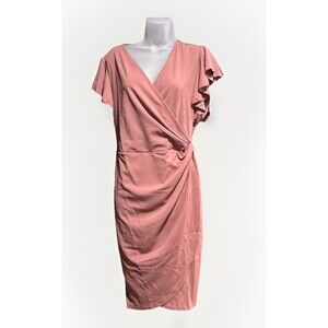 Oten Womens Dress Mauve Faux Wrap Flutter Sleeve V- Neck NWT Size 2xl.